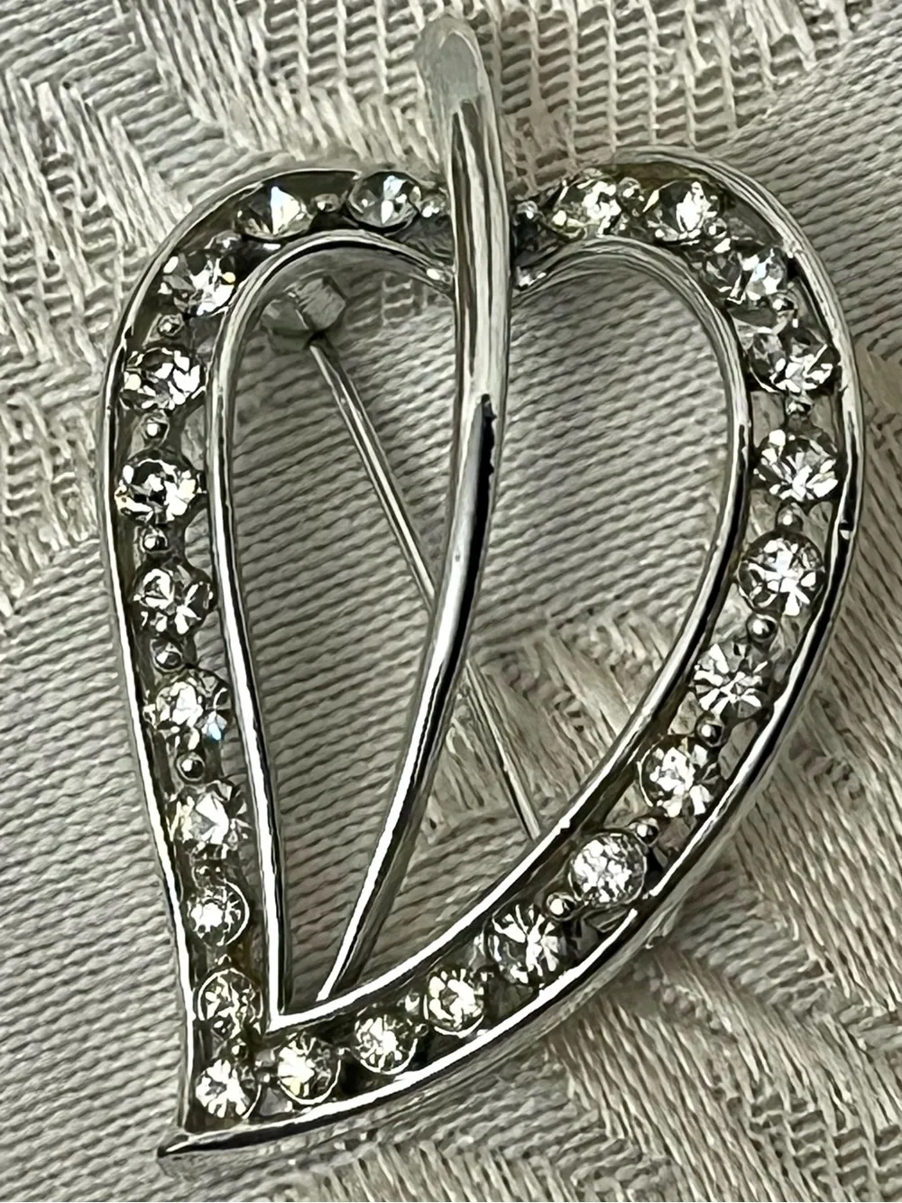 Vtg Lisner Silver Leaf Brooch Pin Clear Rhinestone Mid Century Retro Costume 2